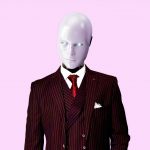 artificial intelligence man in red and black pinstripe suit jacket