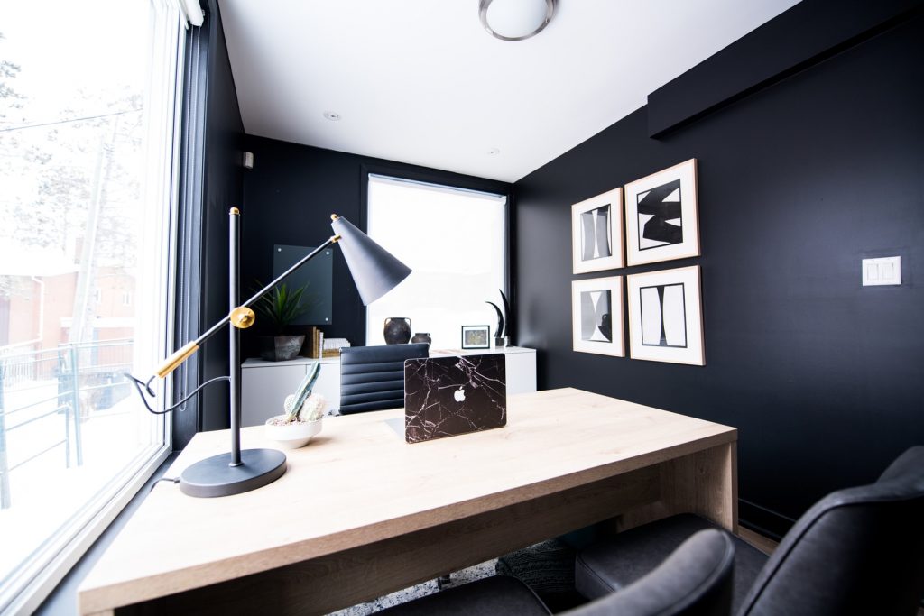 Make Your Office Safe table lamp on desk inside room