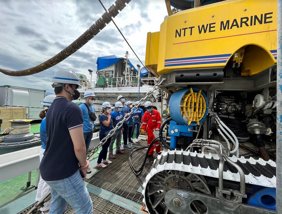 The Globe team aboard NTT WE Marine’s cable ship Subaru