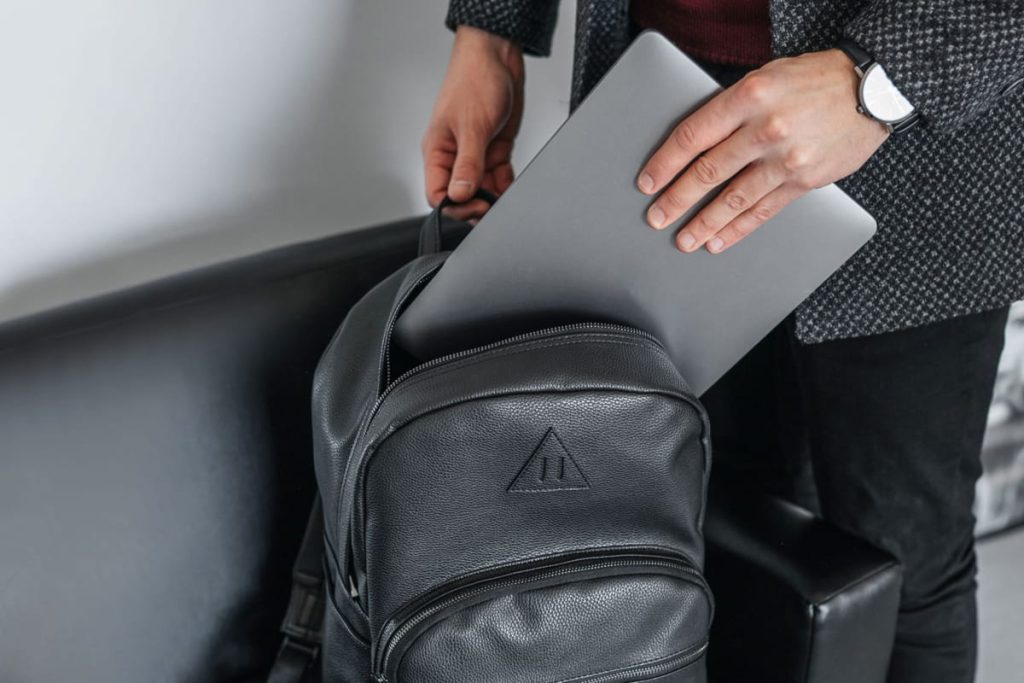 business backpack and laptop