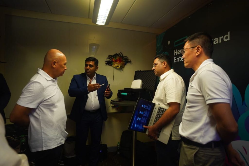 Globe President and CEO Ernest Cu, Athonet Executive Vice President for Sales (Asia Pacific) Kunal Patil, Hewlett Packard Enterprise (HPE) Account Principal Sales - CTG Rohit Bhatnagar, and HPE Senior Solution Architect Kok Seng Chew at the private 5G demonstration.