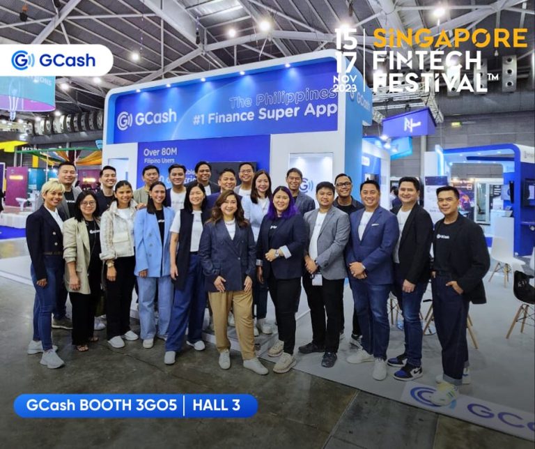 The GCash team led by CEO Martha Sazon at the GCash booth in Singapore Fintech Festival 2023