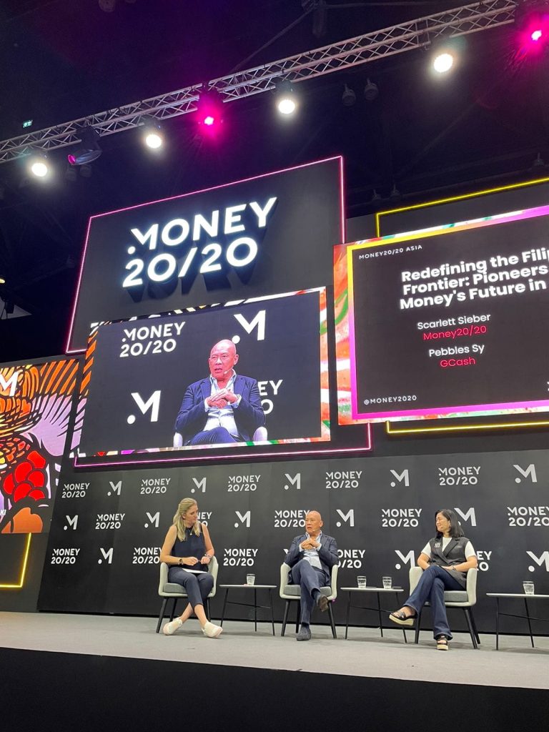 Ernest Cu, Globe President and CEO (middle), and Pebbles Sy, GCash CTO, tackle the impact of AI on fintech at the recent Money 20/20 Asia in Bangkok, Thailand.