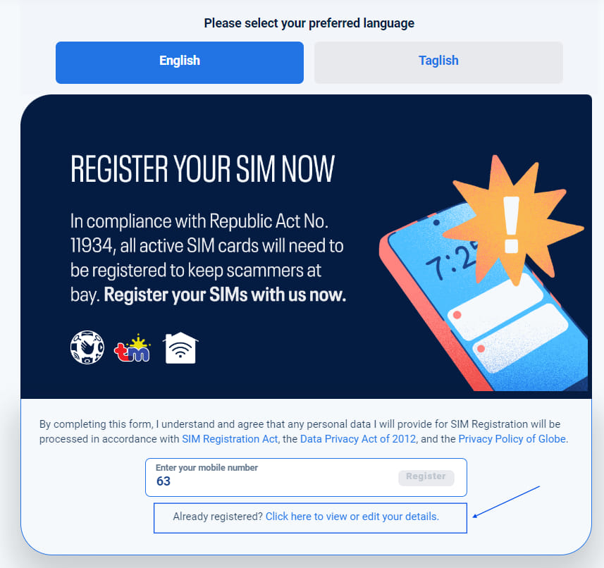 SIM registration