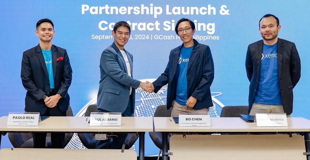 (L-R) GCash International head of sales and APAC Paolo Real, general manager Paul Albano, Xendit co-founder and chief technology officer and country general manager Christian Reyes