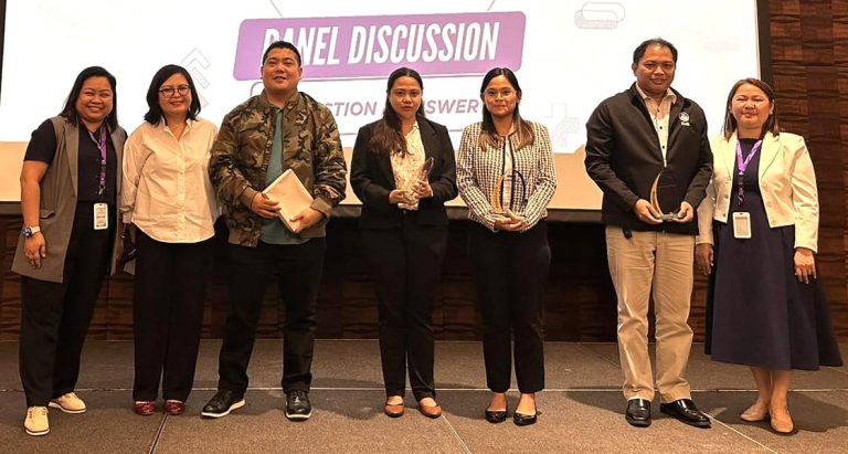 (L-R) CCIP's Rachel Manzano, Christine Reyes, FDA's DG Samuel Zacate, Maria Macabeo, Mara Astrid Ambata, DENR's Gilbert Maximo, and CCIP's Shirley Cayago