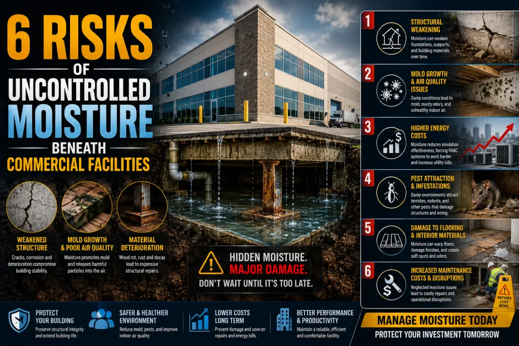 6 Risks Associated with Uncontrolled Moisture Beneath Commercial Facilities